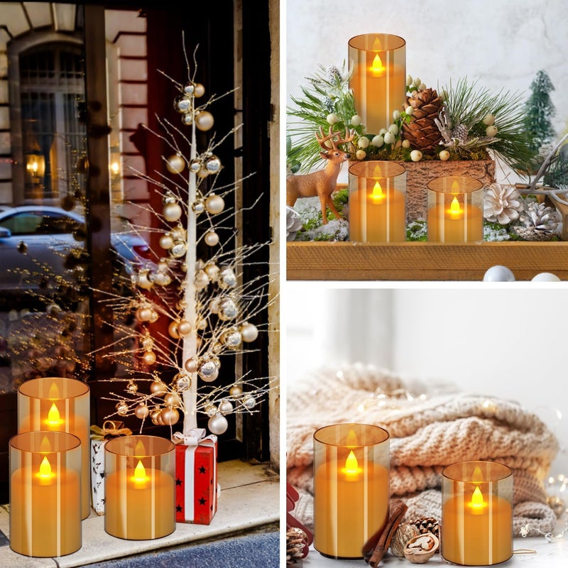 wemarry Flameless Candles 4" 5" 6" Set of 12 Acrylic Glass Pillars 3" Diameter Battery Operated Flickering Candles Include 10-Key Remote with Timer Function 400+ Hours (Gray, 12 Pack) - Image 5